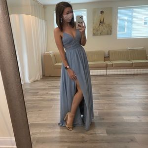 Dusty Blue Azazie Elsy Bridesmaid Dress